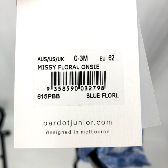 BARDOT Baby Missy Floral One Piece Outfit 0-3 Months Blue Sleeveless Smocked NWT - Picture 7 of 7